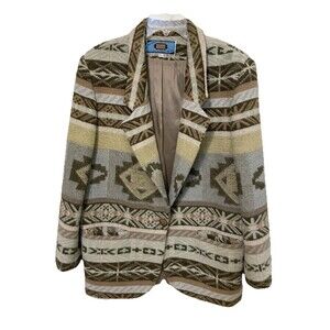 Maurizio Ramani VTG Southwest Aztec Tapestry Jacket XL Wool Blend Made in USA